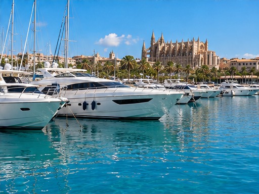 Yachten und türkisfarbenes Wasser in einem Hafen auf Mallorca